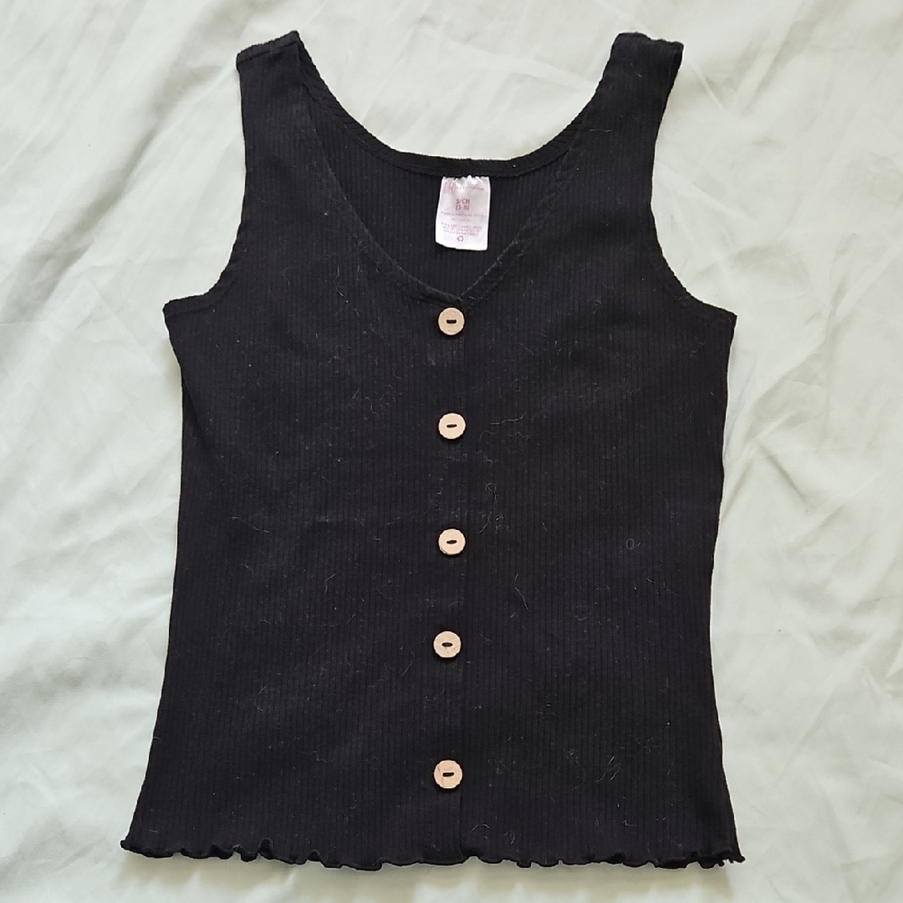 No Boundaries Black Ribbed Tank with Buttons, Size S